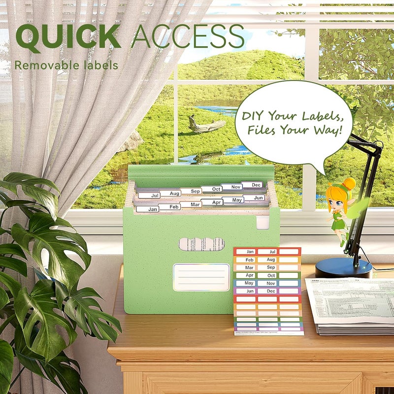 EcoStash Accordion File Organizer, 13 Pockets Wheat Straw Expanding File Folder, Portable Monthly Paper Bill Tax Receipt Organizer, Letter A4 Size Document Holder with Colorful Tab - Grass Green - Image 3